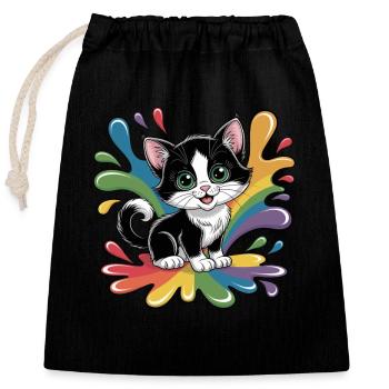 Chaton mignon aux couleurs de l’arc-en-ciel - Sac cadeau en coton avec cordon (25 x 30 cm) - noir - Devant