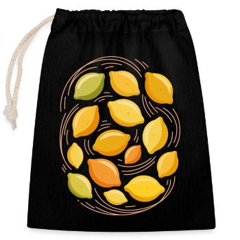 Fresh citrus illustration - Closable cotton gift bag (25x30cm) - black - Front
