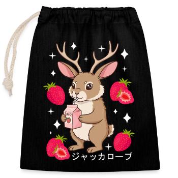 Jackalope Erdbeer Milchshake - Verschließbarer Geschenkbeutel aus Baumwolle (25x30cm) - Schwarz - Vorne