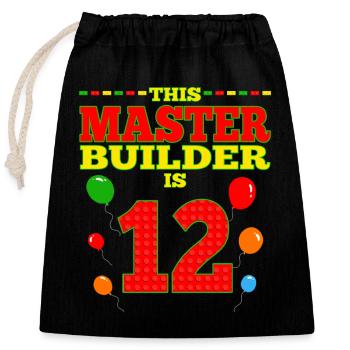 Master Builder 12 Years Old Block Building 12th - Verschließbarer Geschenkbeutel aus Baumwolle (25x30cm) - Schwarz - Vorne