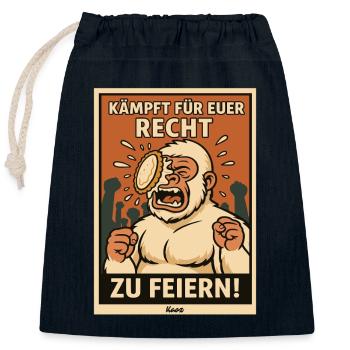 Yéti avec un gâteau sur le visage lors d’une fête - Sac cadeau en coton avec cordon (25 x 30 cm) - bleu marine - Devant