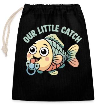 Chemise pour bébé avec drôle de poisson et tétine - Sac cadeau en coton avec cordon (25 x 30 cm) - noir - Devant