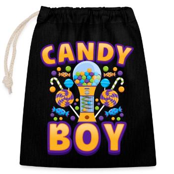 Candy Boy Süßigkeiten Lutscher Bonbons - Verschließbarer Geschenkbeutel aus Baumwolle (25x30cm) - Schwarz - Vorne