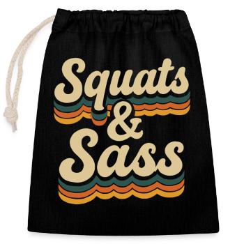 Squats & Sass Style de fitness rétro - Sac cadeau en coton avec cordon (25 x 30 cm) - noir - Devant