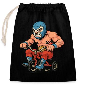 Wrestler mit Maske auf Dreirad - Verschließbarer Geschenkbeutel aus Baumwolle (25x30cm) - Schwarz - Vorne