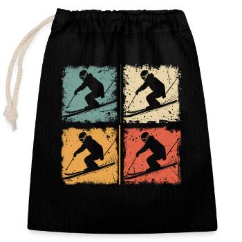 Vintage Skier Winter Fun Downhill Ski Graphic - Closable cotton gift bag (25x30cm) - black - Front