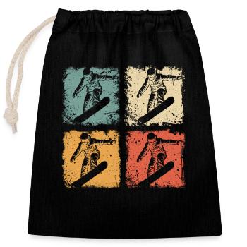 Vintage Snowboarder Winter Fun Snowboard Graphic - Closable cotton gift bag (25x30cm) - black - Front