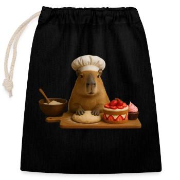 Capybara Backen - Verschließbarer Geschenkbeutel aus Baumwolle (25x30cm) - Schwarz - Vorne