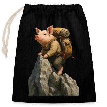 Pig Hiking - Closable cotton gift bag (25x30cm) - black - Front