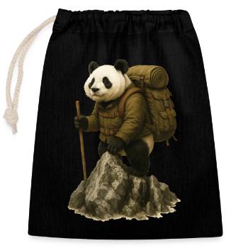 Panda Hiking - Closable cotton gift bag (25x30cm) - black - Front