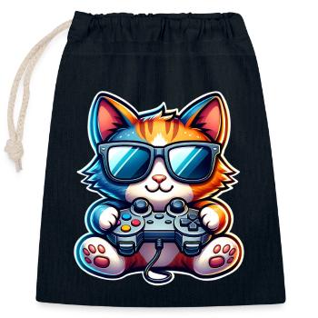 Katze Gaming Gamer - Verschließbarer Geschenkbeutel aus Baumwolle (25x30cm) - Navy - Vorne