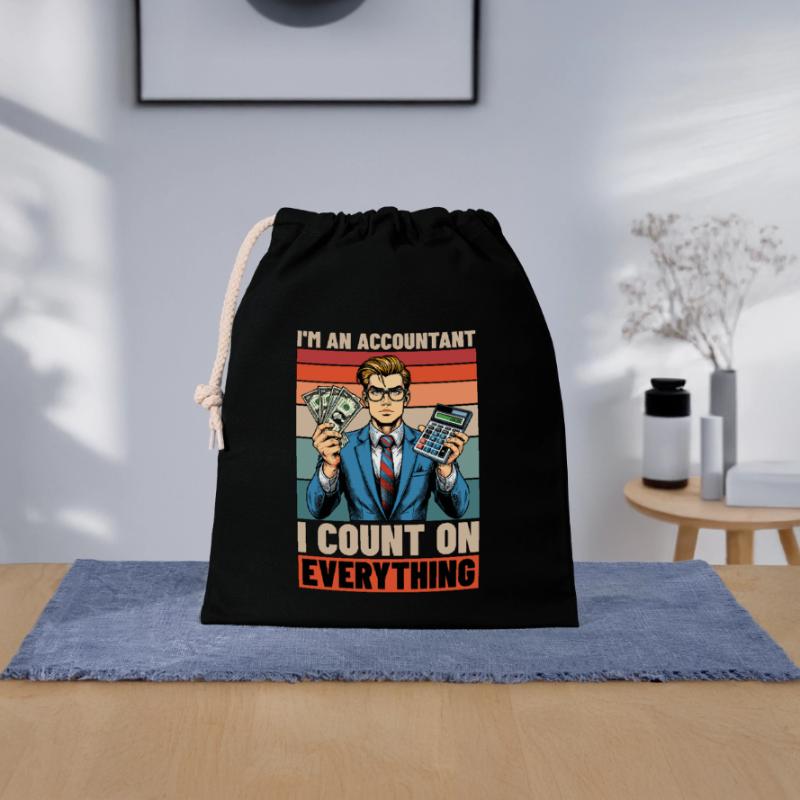 Comptabilité Je suis comptable Je compte Comptable Sac cadeau en coton avec cordon (25 x 30 cm)