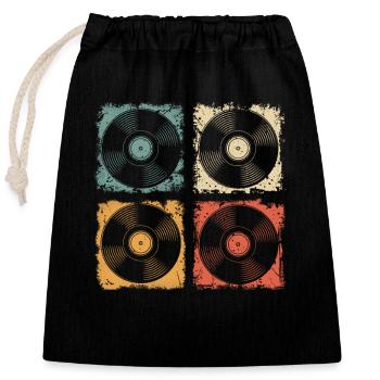 Retro Schallplatte - Vintage LP Vinyl DJ - Verschließbarer Geschenkbeutel aus Baumwolle (25x30cm) - Schwarz - Vorne