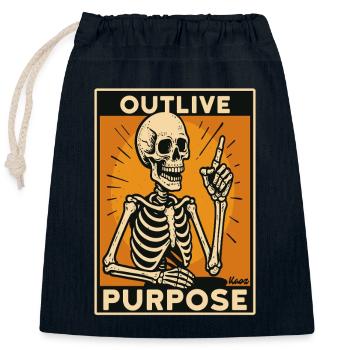 Skeleton with raised finger "Survive the Purpose" - Closable cotton gift bag (25x30cm) - navy - Front