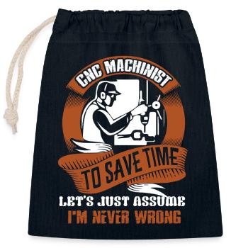 CNC Machinist To Save Time - Closable cotton gift bag (25x30cm) - navy - Front