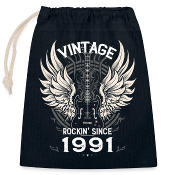 Vintage Rockin' Depuis 1991, 34 ans de classique - Sac cadeau en coton avec cordon (25 x 30 cm) - bleu marine - Devant