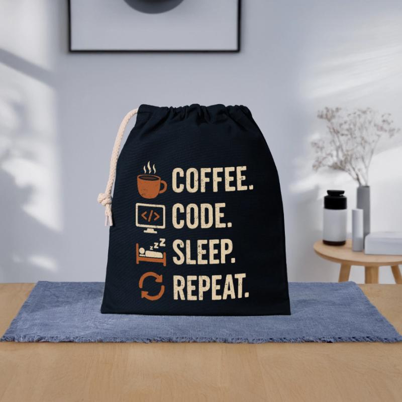 Geek-Coder-Routine – Kaffee, Code, Schlaf, mehr Verschließbarer Geschenkbeutel aus Baumwolle (25x30cm)