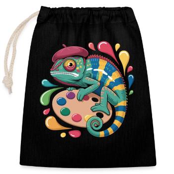 Artist chameleon with palette for creative minds - Closable cotton gift bag (25x30cm) - black - Front