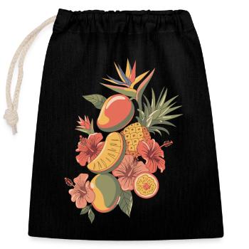 Exotische Früchte und Blumen Arrangement - Verschließbarer Geschenkbeutel aus Baumwolle (25x30cm) - Schwarz - Vorne