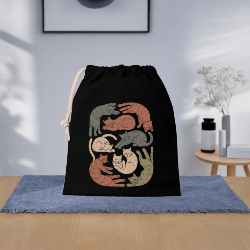 Relaxed Boho Cat Pattern Closable cotton gift bag (25x30cm)