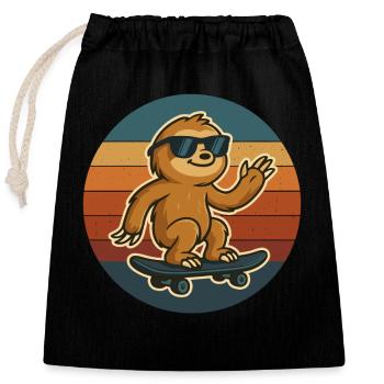 Retro Faultier auf Skateboard mit Brille - Verschließbarer Geschenkbeutel aus Baumwolle (25x30cm) - Schwarz - Vorne