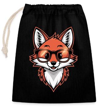 Cool Glasses Fox Cartoon Illustration - Closable cotton gift bag (25x30cm) - black - Front
