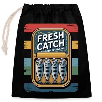 Sardines Retro Vintage Freshly Caught Art - Closable cotton gift bag (25x30cm) - black - Front