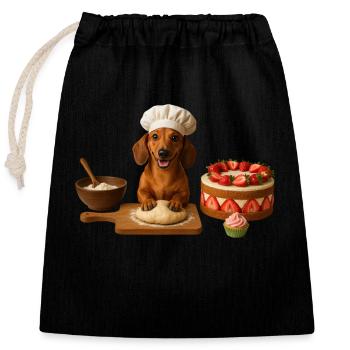 Teckel préparant des biscuits pour gâteaux - Sac cadeau en coton avec cordon (25 x 30 cm) - noir - Devant