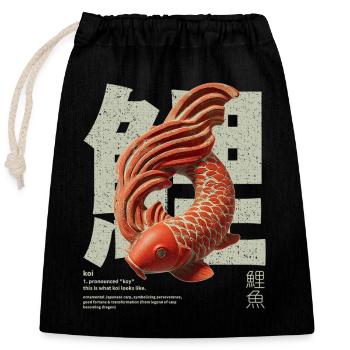 Japanischer Koi Fisch – Glück & Transformation - Verschließbarer Geschenkbeutel aus Baumwolle (25x30cm) - Schwarz - Vorne