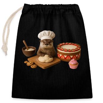 Loutre Cuisson du pain à gâteau - Sac cadeau en coton avec cordon (25 x 30 cm) - noir - Devant