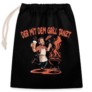 Dancing with the grill – grill master with humor - Closable cotton gift bag (25x30cm) - black - Front