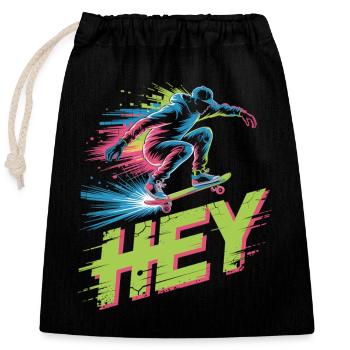 Skateboard HEY Shirt - Verschließbarer Geschenkbeutel aus Baumwolle (25x30cm) - Schwarz - Vorne