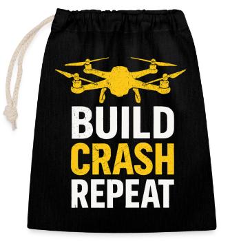 Build Crash Repeat – Drohnenpilot Spruch - Verschließbarer Geschenkbeutel aus Baumwolle (25x30cm) - Schwarz - Vorne