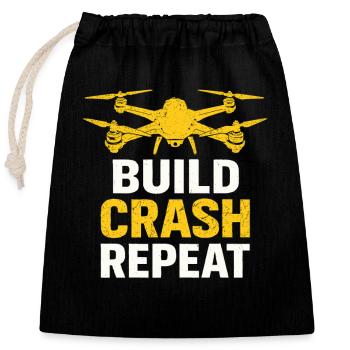 Build Crash Repeat – Drohnenpilot Spruch - Verschließbarer Geschenkbeutel aus Baumwolle (25x30cm) - Schwarz - Vorne