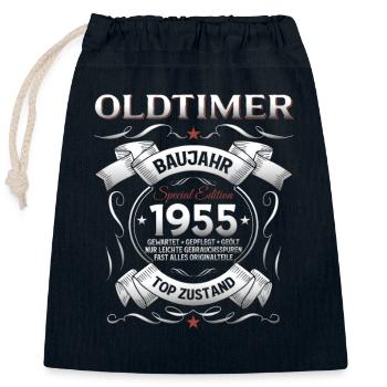 70. Geburtstag Mann Oldtimer Jahrgang 1955 - Verschließbarer Geschenkbeutel aus Baumwolle (25x30cm) - Navy - Vorne