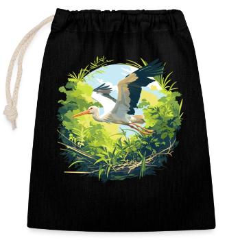 Störche Storch - Verschließbarer Geschenkbeutel aus Baumwolle (25x30cm) - Schwarz - Vorne