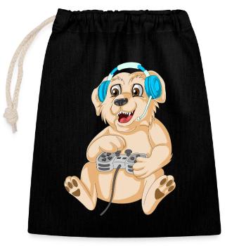Playful Gaming Dog golden retriever - Closable cotton gift bag (25x30cm) - black - Front