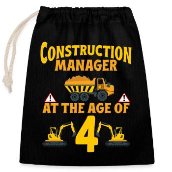 Fête de construction 4ème anniversaire camion 4 ans - Sac cadeau en coton avec cordon (25 x 30 cm) - noir - Devant