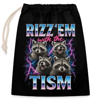 Rizz Tism Waschbären Meme Blitze - Verschließbarer Geschenkbeutel aus Baumwolle (25x30cm) - Schwarz - Vorne
