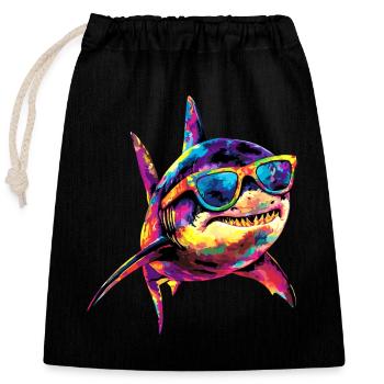 Hai Haifisch Tigerhai Taucher Süße Haie Weißer Hai - Verschließbarer Geschenkbeutel aus Baumwolle (25x30cm) - Schwarz - Vorne