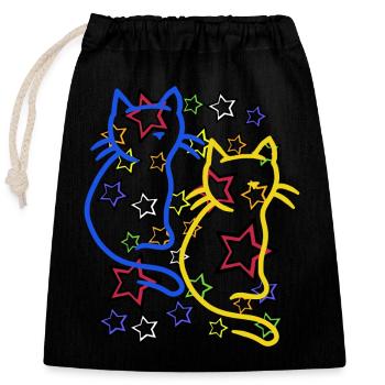 Retro Katze Katzen 60er - Verschließbarer Geschenkbeutel aus Baumwolle (25x30cm) - Schwarz - Vorne