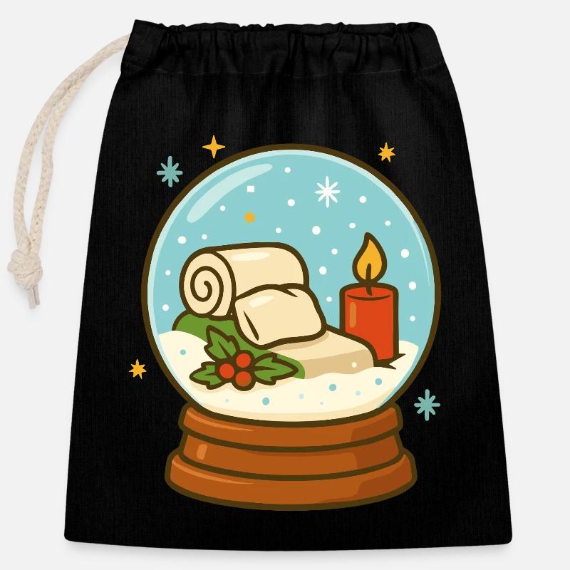 Weihnachts Schneekugel Cozy Design - Verschließbarer Geschenkbeutel aus Baumwolle (25x30cm) - Schwarz