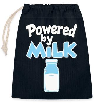 Powered by Milk - Milchflasche Baby Spruch - Verschließbarer Geschenkbeutel aus Baumwolle (25x30cm) - Navy - Vorne