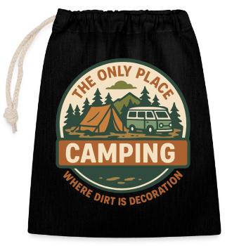 Funny Camping Camper Van Adventure Design - Closable cotton gift bag (25x30cm) - black - Front