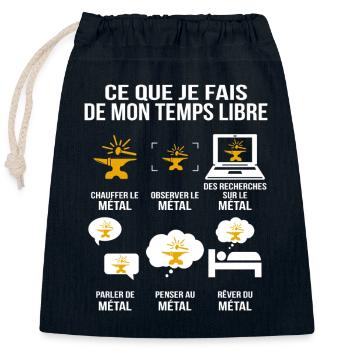 Ce que je fais de mon temps libre Forge et enclume - Sac cadeau en coton avec cordon (25 x 30 cm) - bleu marine - Devant