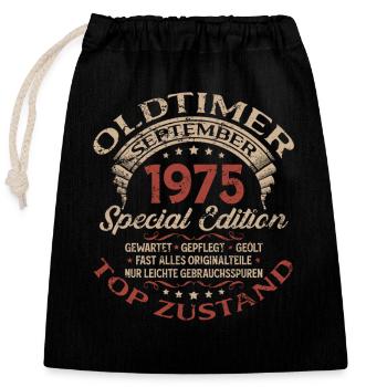 Cadeau d'anniversaire pour les 50 ans d'une voiture ancienne, septembre 1975 - Sac cadeau en coton avec cordon (25 x 30 cm) - noir - Devant