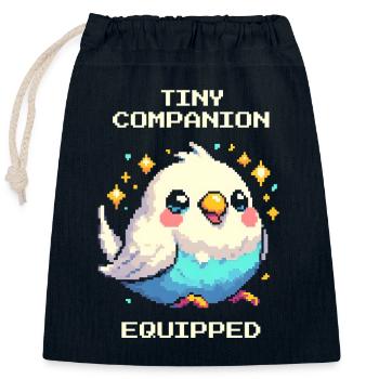Kleiner Begleiter ausgerüstet | Wellensittich - Verschließbarer Geschenkbeutel aus Baumwolle (25x30cm) - Navy - Vorne