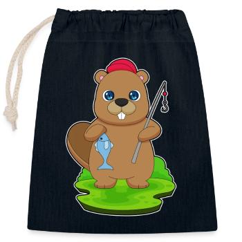 Pêche au castor - Sac cadeau en coton avec cordon (25 x 30 cm) - bleu marine - Devant