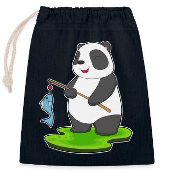 Panda Angler Fisch Angeln - Verschließbarer Geschenkbeutel aus Baumwolle (25x30cm) - Navy - Vorne