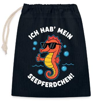 Passed exam – Seahorse with sunglasses - Closable cotton gift bag (25x30cm) - navy - Front